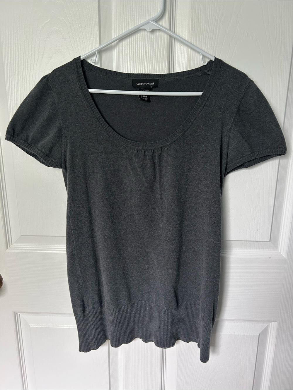 Grey Scoop Neck Puff Sleeve Blouse Size XL
